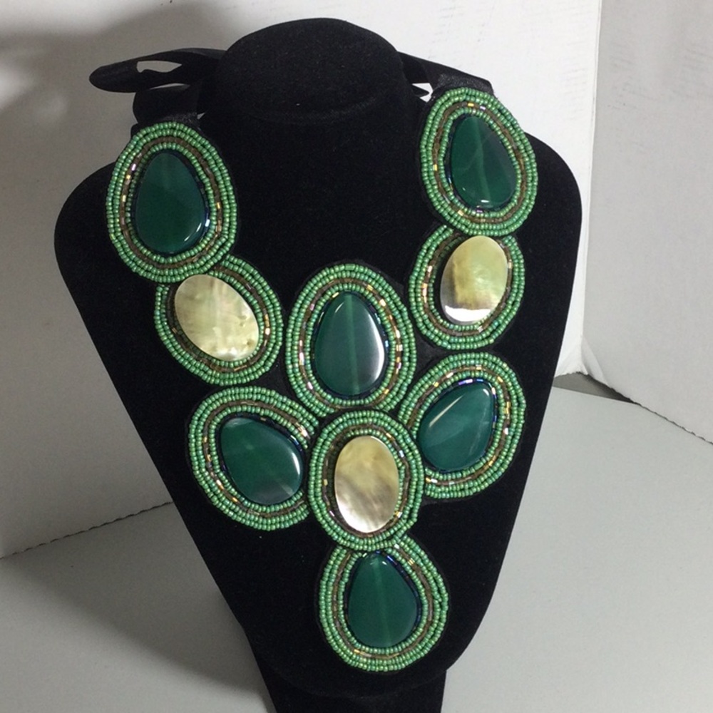 Green Beaded Statement Necklace